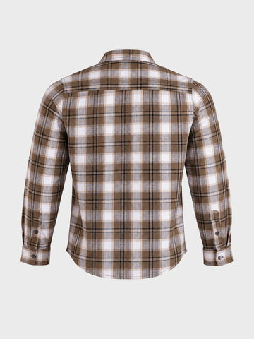 Men's Khaki Slim Fit Checkered Casual Shirt