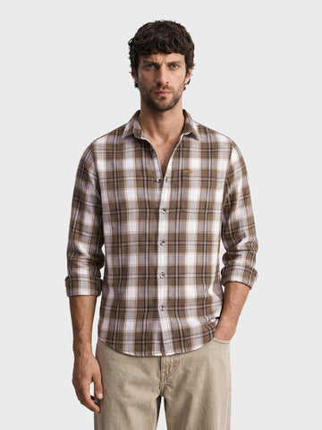 Men's Khaki Slim Fit Checkered Casual Shirt