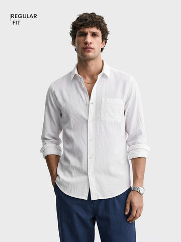 Men's White Regular Fit Solid Casual Shirt