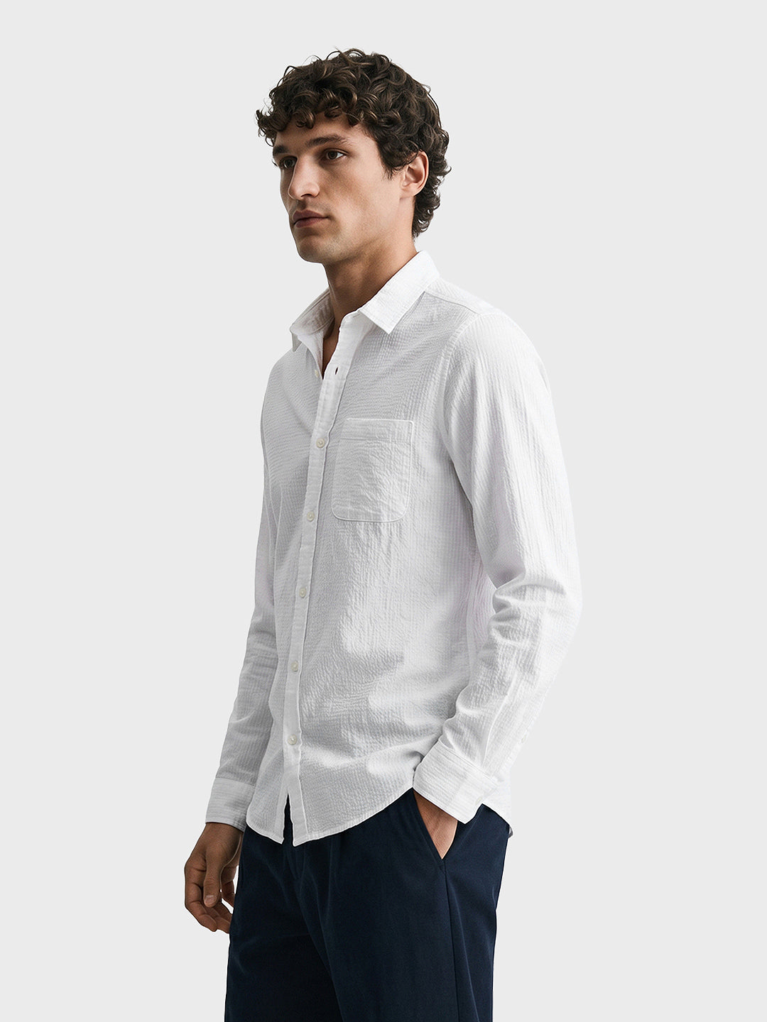 Men's White Regular Fit Solid Casual Shirt