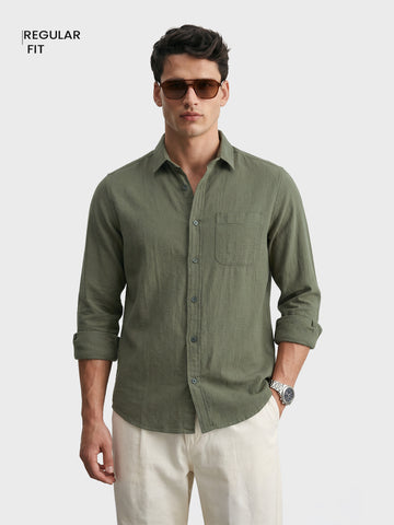 Men's Olive Regular Fit Solid Casual Shirt