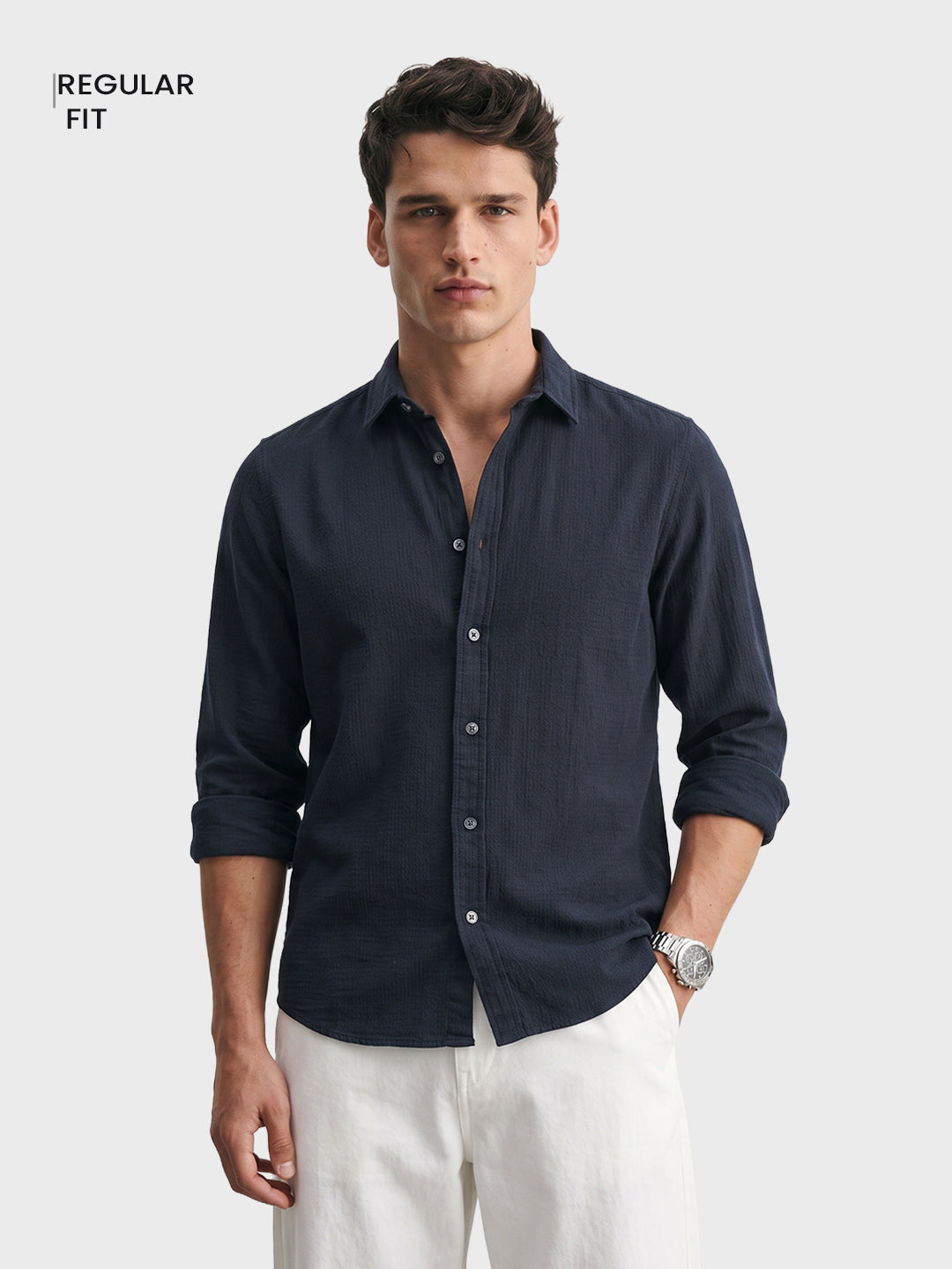 Men's Black Regular Fit Solid Casual Shirt
