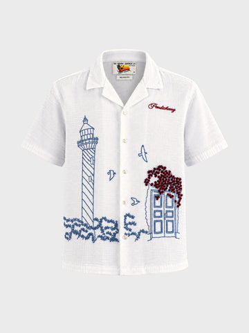 Men's White Relaxed Fit Embroidered Casual Shirt