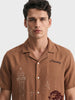Men's Rust Relaxed Fit Embroidered Casual Shirt
