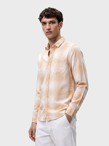 Men's Beige Regular Fit Printed Casual Shirt
