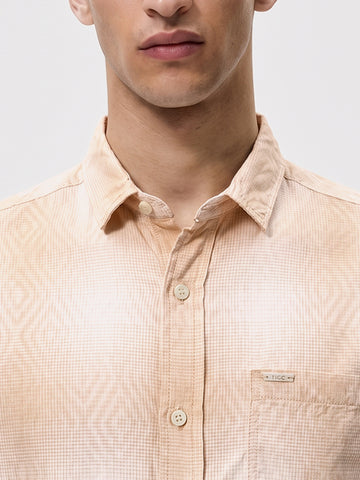 Men's Beige Regular Fit Printed Casual Shirt