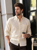 Men's Cream Slim Fit Solid Casual Shirt