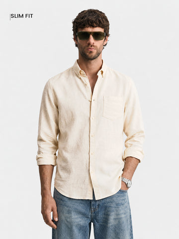 Men's Cream Slim Fit Solid Casual Shirt