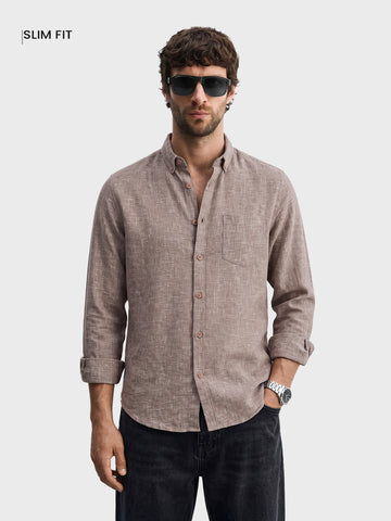 Men's Khaki Slim Fit Solid Casual Shirt
