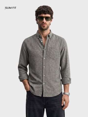 Men's Grey Slim Fit Solid Casual Shirt