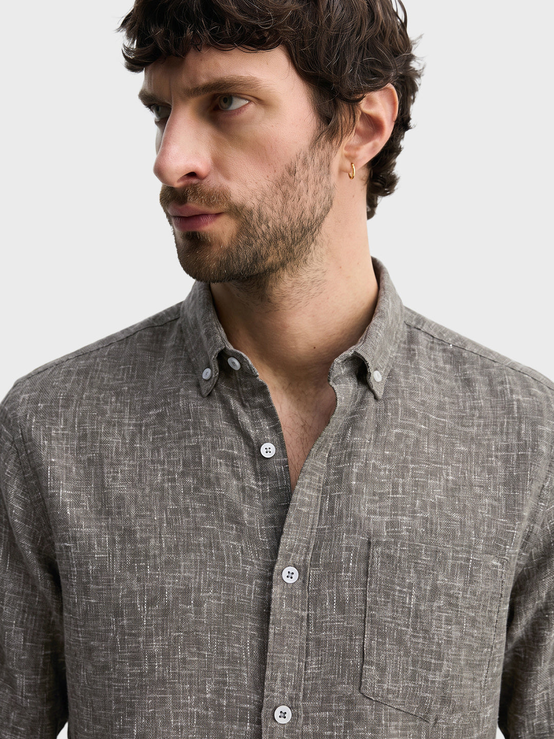 Men's Grey Slim Fit Solid Casual Shirt