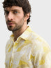 Men's Yellow Regular Fit Printed Casual Shirt