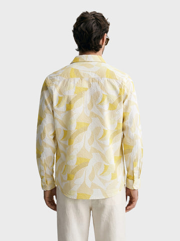 Men's Yellow Regular Fit Printed Casual Shirt