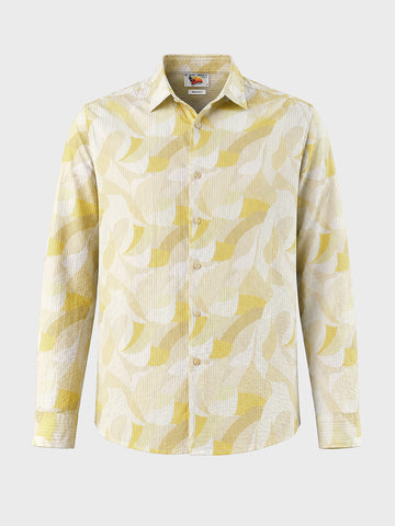 Men's Yellow Regular Fit Printed Casual Shirt