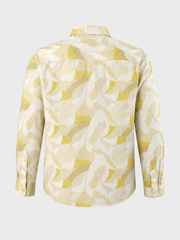 Men's Yellow Regular Fit Printed Casual Shirt