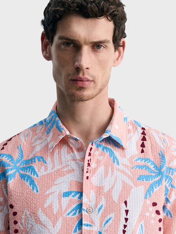 Men's Peach Relaxed Fit Printed Resort Wear Shirt