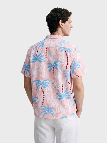 Men's Peach Relaxed Fit Printed Resort Wear Shirt