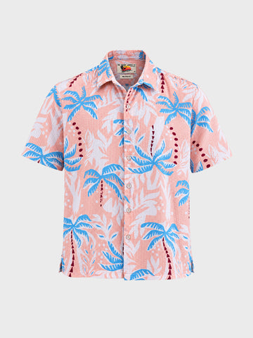 Men's Peach Relaxed Fit Printed Resort Wear Shirt