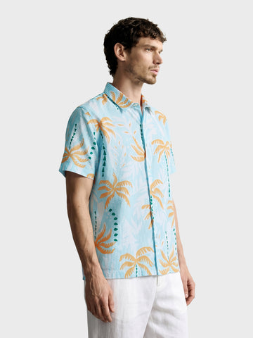 Men's Blue Relaxed Fit Printed Resort Wear Shirt