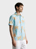 Men's Blue Relaxed Fit Printed Resort Wear Shirt