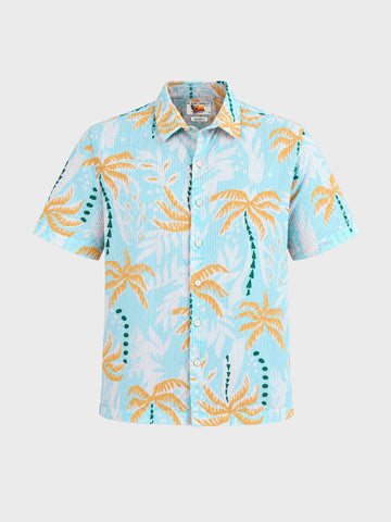 Men's Blue Relaxed Fit Printed Resort Wear Shirt