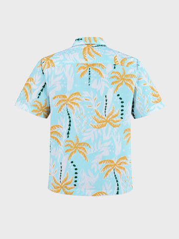 Men's Blue Relaxed Fit Printed Resort Wear Shirt