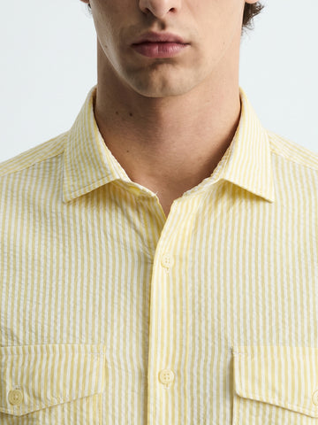Men's Yellow Slim Fit Striped Casual Shirt
