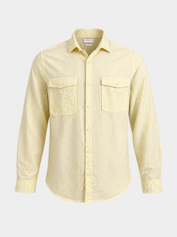 Men's Yellow Slim Fit Striped Casual Shirt
