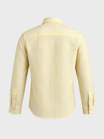 Men's Yellow Slim Fit Striped Casual Shirt