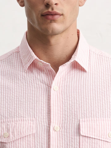 Men's Pink Slim Fit Striped Casual Shirt