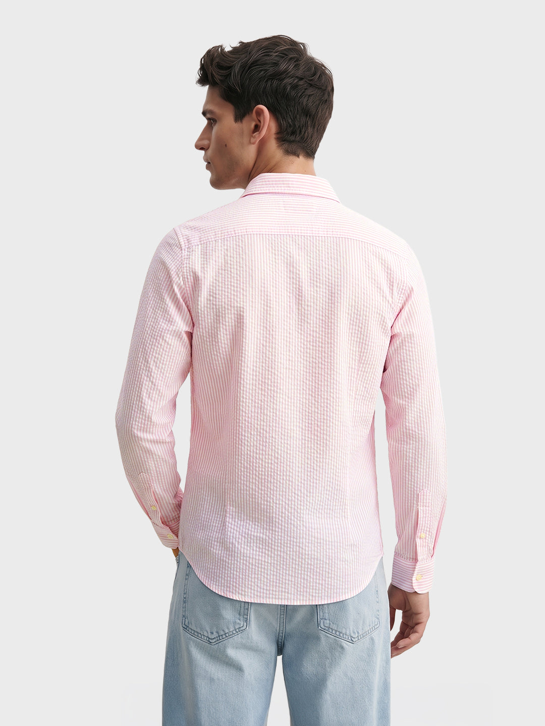 Men's Pink Slim Fit Striped Casual Shirt