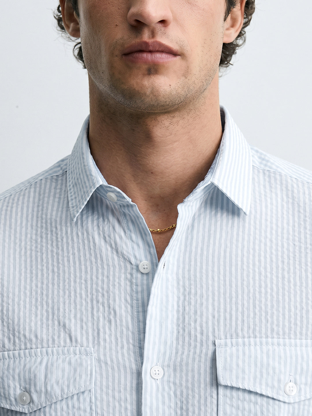 Men's Blue Slim Fit Striped Casual Shirt