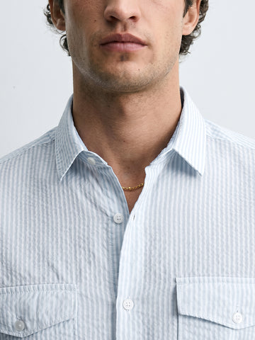 Men's Blue Slim Fit Striped Casual Shirt