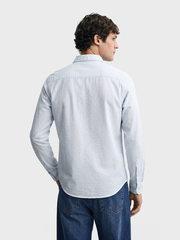 Men's Blue Slim Fit Striped Casual Shirt