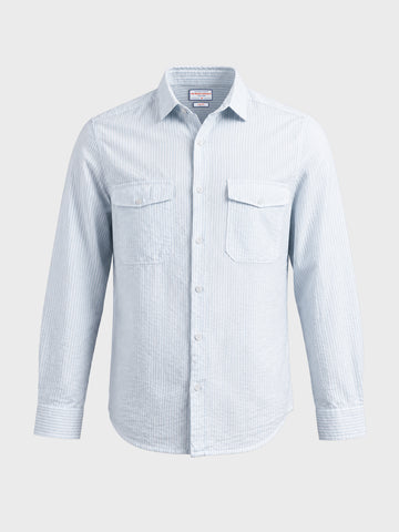 Men's Blue Slim Fit Striped Casual Shirt