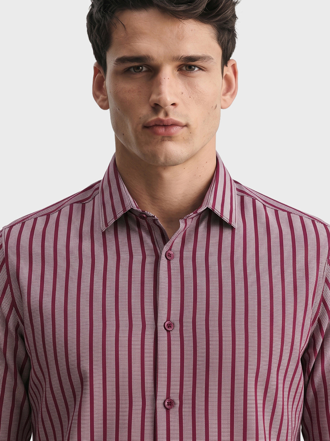 Men's Maroon Slim Fit Striped Casual Shirt