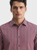 Men's Maroon Slim Fit Striped Casual Shirt