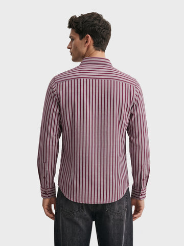 Men's Maroon Slim Fit Striped Casual Shirt