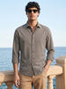 Men's Khaki Slim Fit Striped Casual Shirt
