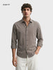 Men's Khaki Slim Fit Striped Casual Shirt