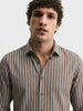 Men's Khaki Slim Fit Striped Casual Shirt