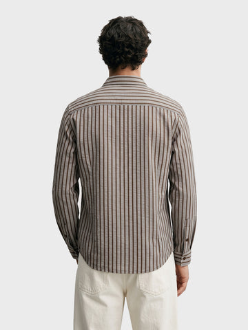 Men's Khaki Slim Fit Striped Casual Shirt