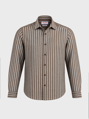 Men's Khaki Slim Fit Striped Casual Shirt