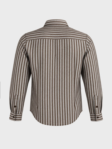 Men's Khaki Slim Fit Striped Casual Shirt