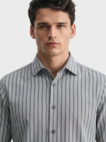 Men's Grey Slim Fit Striped Casual Shirt