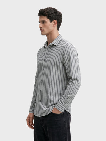 Men's Grey Slim Fit Striped Casual Shirt