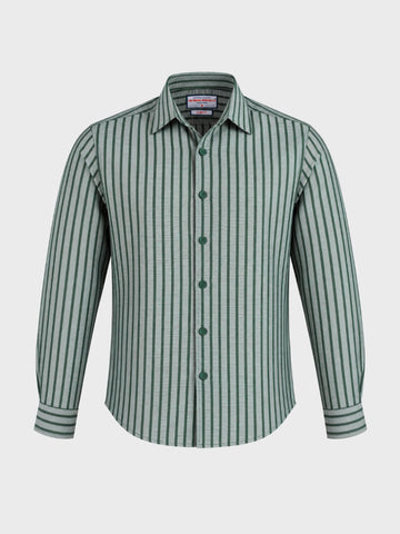 Men's Green Slim Fit Striped Casual Shirt