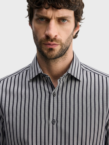 Men's Black Slim Fit Striped Casual Shirt