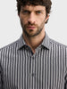 Men's Black Slim Fit Striped Casual Shirt