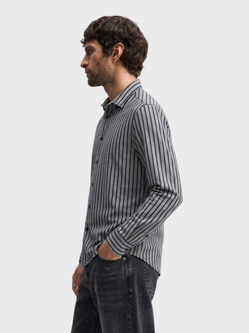 Men's Black Slim Fit Striped Casual Shirt